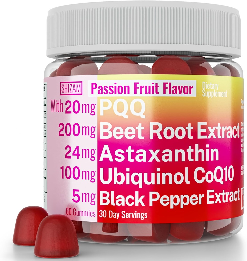 SHIZAM Ubiquinol CoQ10 PQ Astaxanthin Beets Gummies, Super Mitochondrial ATP Supplements Soft Chews Liquid Pills Toz Alt, Beet-Root