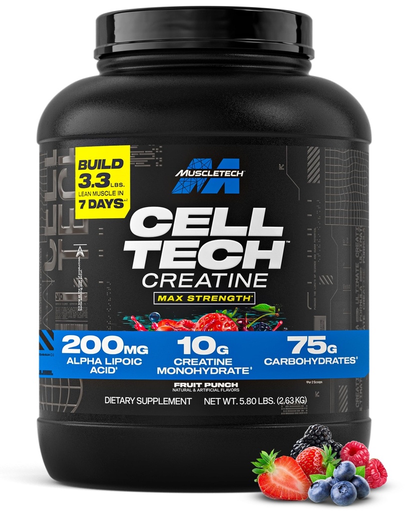 KasTech Kretine Monohidrat Toz - Hücre-Teknoloji Kreat Kreması, Muscle Builder & Muscle Building Kretine Supplement - Meyve Kreması, 6 lbs (56 Serv) - Ambalaj Vary