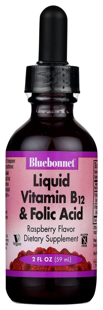 Bluebonnet Beslenme Vitamini B12 & Folic Asit, Enerji Boost*, Soy-Free, Gluten-Free, Dairy-Free, Vegan, 400 mcg of Folic Acid & 1000 mcg of B12 Per Service, 2 f oz, 59 Servisler