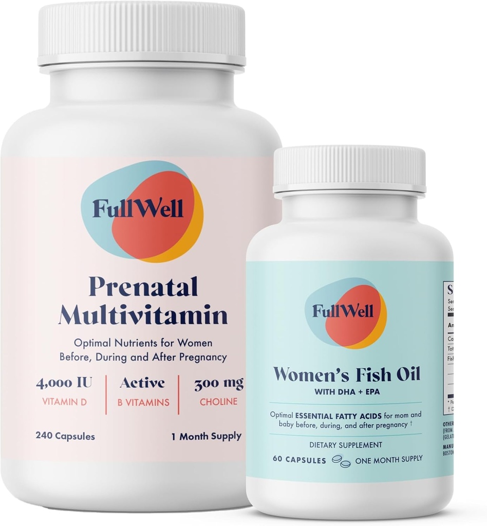 FullEt Prenatal Vitamin + DHA | Omega 3 Fish Oil with DHA & EPA for Brain Development & Nervous System Support | 26+ + DHA | Omega 3 Fish Oil with DHA & EPA for Brain Development & Nervous System Support | 26++ Vital Nutrients | Diyetitian-formated, Non-GMO, 3rd Parti Test Edildi, 30 Hizmet