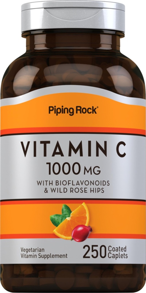 Piping Rock Vitamin C 1000mg | 250 Caplets | Supplement with Bioflavonoids and Rose Hips for Adults | Vegetarian, Non-GMO, Gluten Free