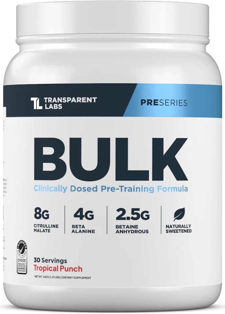 Mix Labs Bulk Pre Workout Toz - Doğal olarak Gelişmiş Pre-Workout Formula for Muscle Building and Strength - 30 hizmet, Tropikal Punch