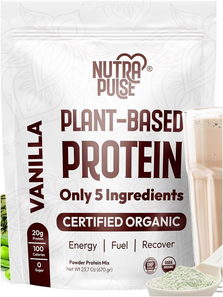 Organik Vegan Protein Toz – Vanilla Flavor, Plant-Based, Gluten-Free, Non-GMO, 20g Proteinleri, Parlaklar için ideal, Shakes, Baking, Cooking (1 Pack, 20 Hizmet)