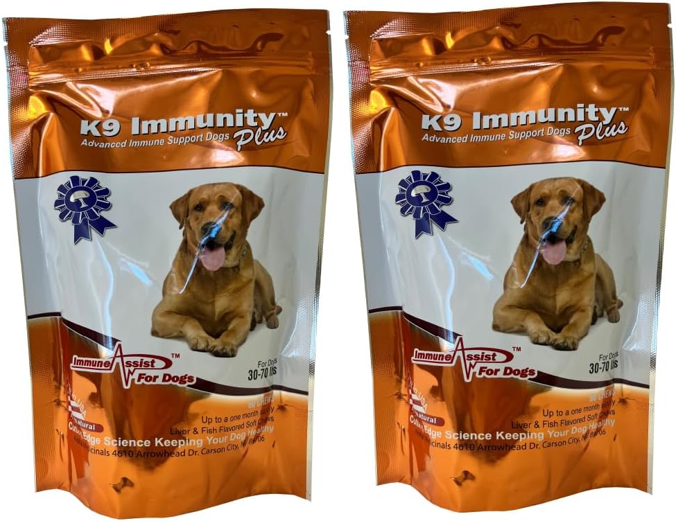 Aloha Medicinals - K9 Immunity Plus - Potent Immune ATM for Dogs 30-70 lbs - Sertifikalı Organik - Mushroom Geliştirilmiş Tamam - Veterinarian Önerilen Köpek Sağlığı Supplement - 60 Chews 2 Pack