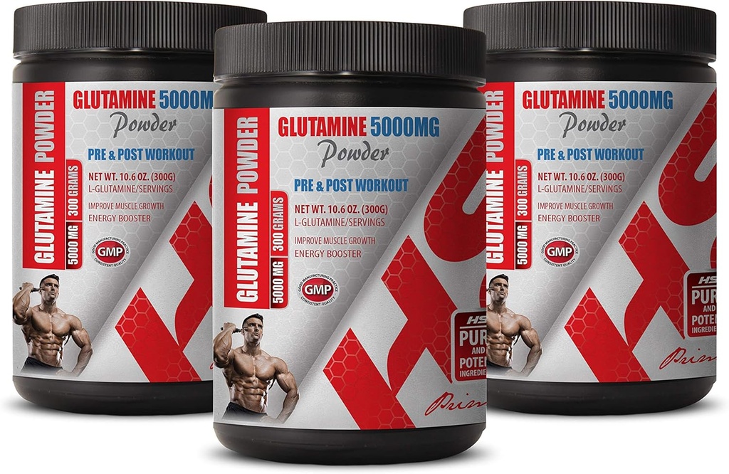Kas Kurtarma Amino asitleri - PRE & Post Workout - GloUTAMINE Toz 5000MG - glutamin Toz Non-GMO - 3 Cans 900 Grams