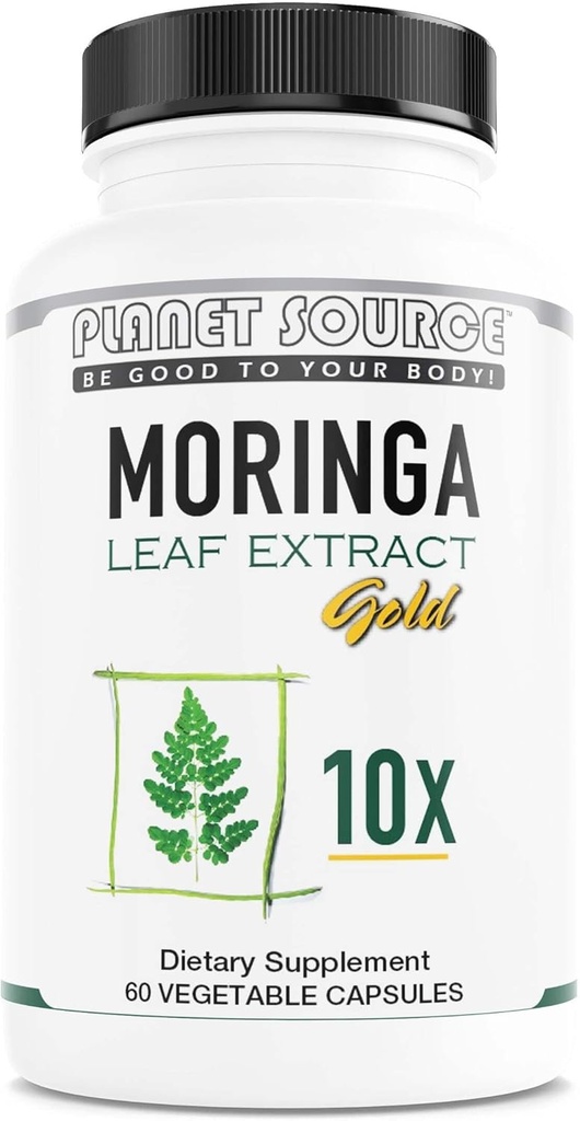 Moringa Leaf Gold Extract 10X - A Vitamin B, Vitamin C, Vitamin D, Vitamin E ve Mineraller - Antioksiler - Doğal Enerji, Metabolism, Immune Support - 60 Count Veggie Capsules