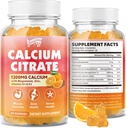 Citrate Gummies Ασβέστιο 1200 mg με βιταμίνη D3, K2, Μαγνήσιο, Ψευδάργυρο, Οστική υποστήριξη για οστά, μύες & αρθρώσεις, Ανοσία & υποστήριξη μνήμης, 60 Count