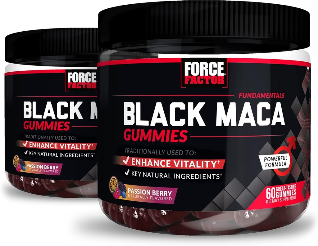 Kuvvet Faktörü Black Maca Gummies, 2-Pack, Black Maca Root to improve Male Vitality, Art & Strength, BioPerine for Superior Abors, Delicious Passion Berry Flavor, 120 Gummies