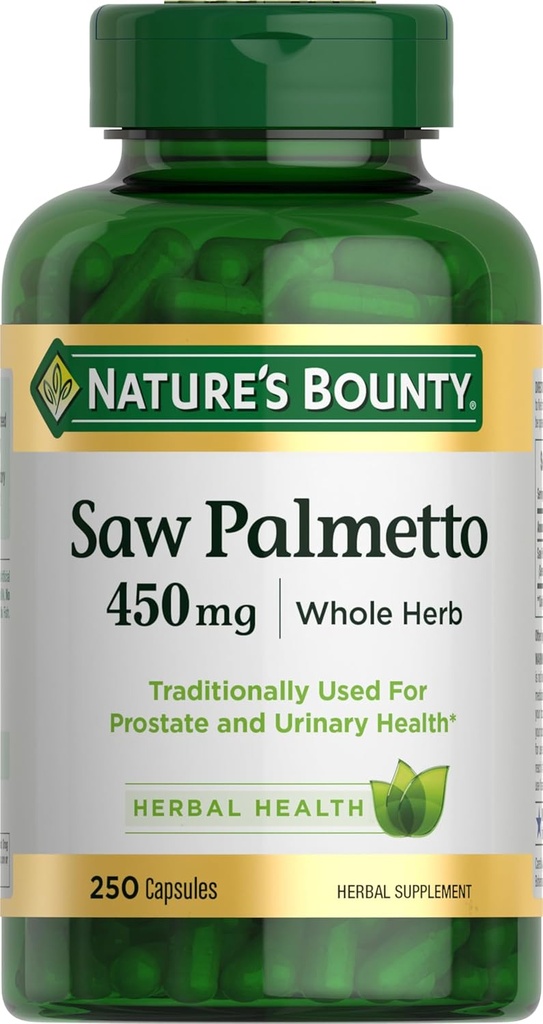 Nature's Bounty Saw Palmetto Prostate ve Urinary Health, Herbal Health Supplement, 450 mg, 250 Capsules