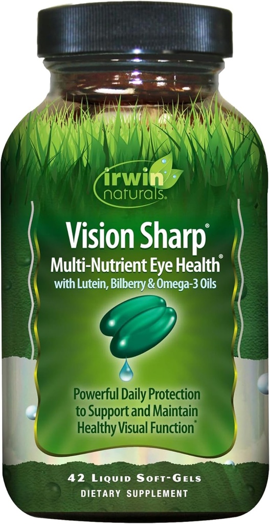 Irwin Naturals Vision Sharp Multi-Nutrient Eye Health - 42 Liquid Softgels - Lutein, Bilberry & Omega-3s