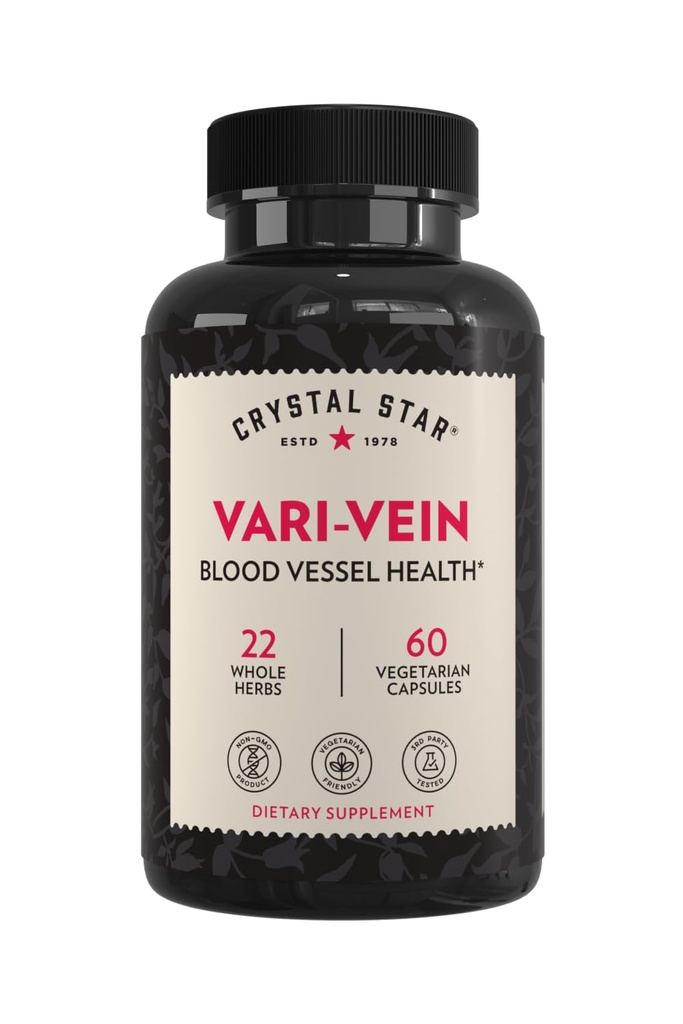 Crystal Star Vari-Vein (60 κάψουλες) - βοτανική κυκλοφορία συμπλήρωμα υποστήριξης για Varicose Veins & Spider Veins θεραπεία - Witch Hazel, Butcher’s Broom, Hawthorn & Horse Chestnut- Non-GMO
