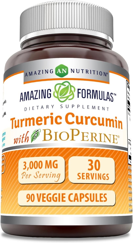 Amazing Formulas Turmeric Curcumin with Bioperine 3000 mg Per | 90 Veggie Capsules Supplement | Non-GMO | Gluten Free | Made in USA