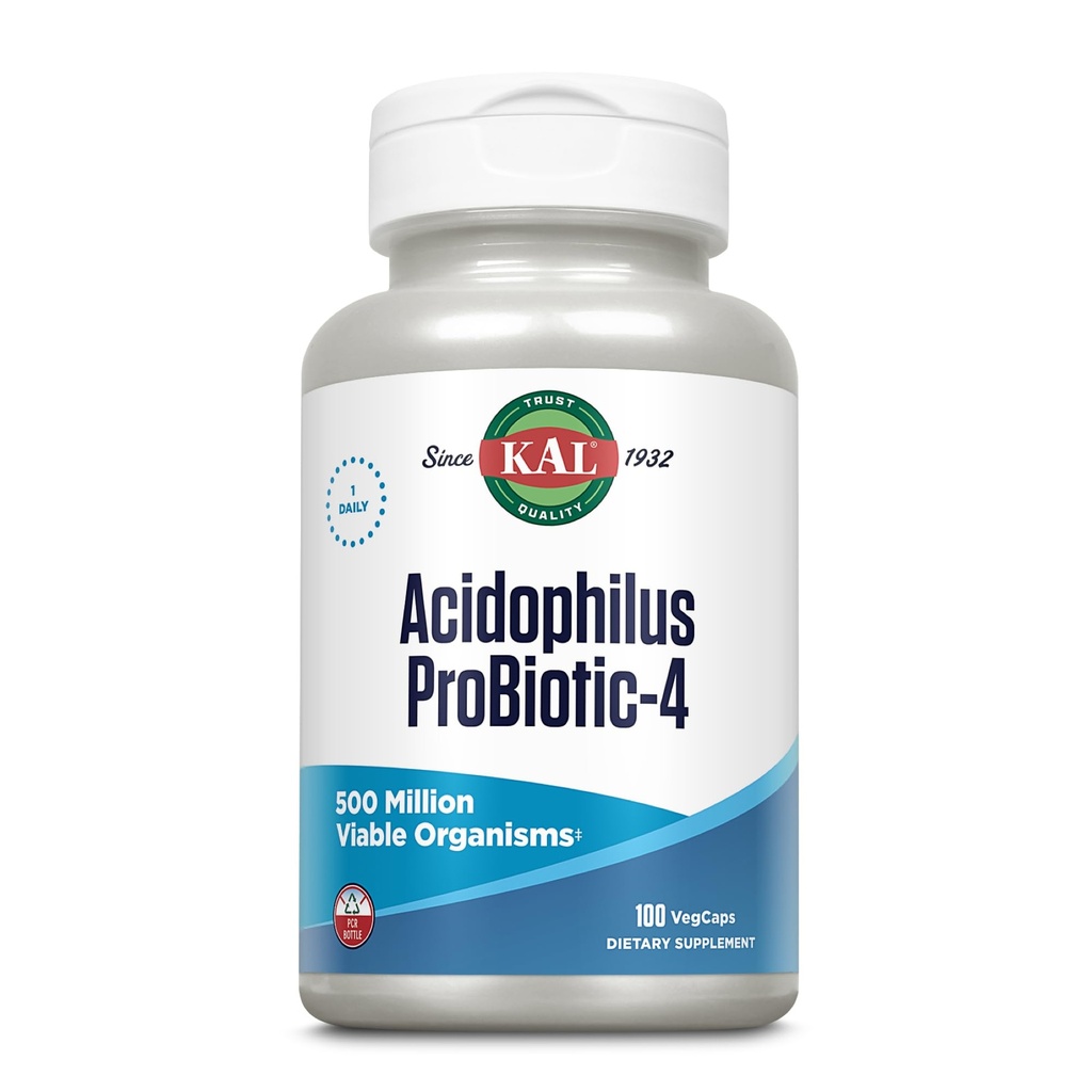 KAL Acidophilus ProBiotic-4, 500 εκατομμύρια CFUs, Τέσσερα προβιοτικά στελέχη, Προβιοτικά για γυναίκες και άνδρες, Παγωμένα Αποξηραμένα, L. acidophilus, L. bulgaricus, S. thermophilus, B. bifidum, 100 Servings, 100 VegCaps