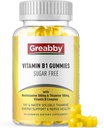 B1 Vitamin Gummies - Benfotimin 300 mg & Thiamine 100 mg, Sugar Free, Vitamin B Complex Chewable Supplement, Energy Boost & Nervous System Health for Women Men, 60 Gummies