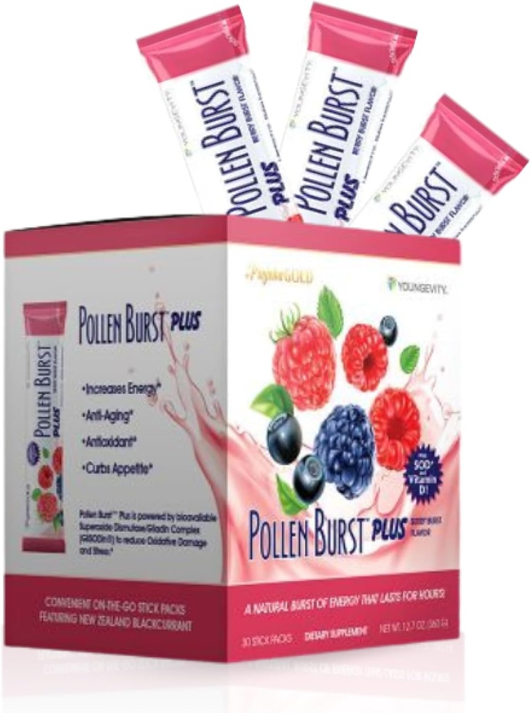 Youngevity Projoba Pollen Burst Plus Berry – Doğal Enerji Çiçek Kirliliği, Vitaminler ve Antioksiler – Sustained Enerji ve Genel Olarak Yapılıyor – 30 Paket
