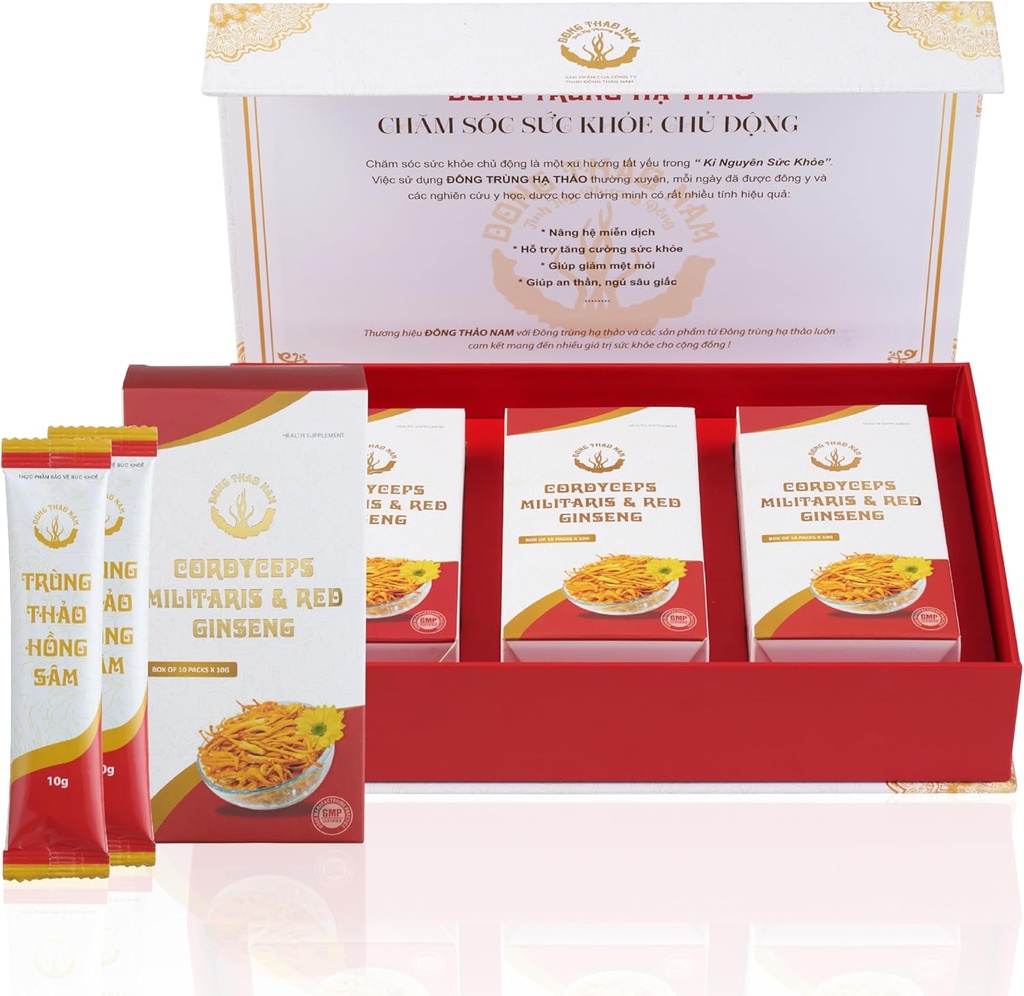 Dong Thao NAM - Organik Red BTC ve Cordyceps Toz, 1 Herbal Extract, Arts Alertness, Arts Energy'yi artırmak ve Fatigue'yi Azaltır, Caffeine Free, 30 Paket