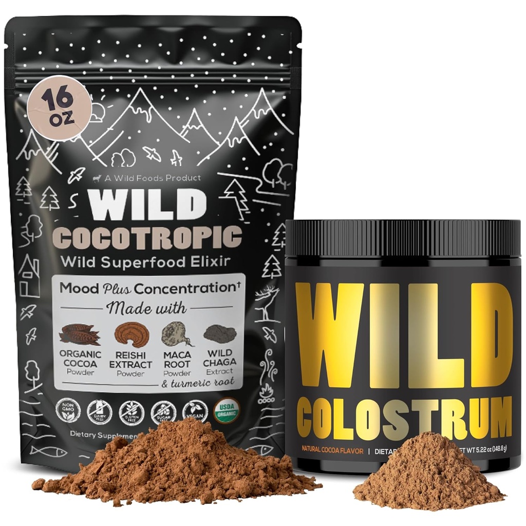 Cocotropic Organik Mushroom Cacao Mix (16oz) & Colostrum Toz (5.22oz) Gut Health ve Enerji için Grafik