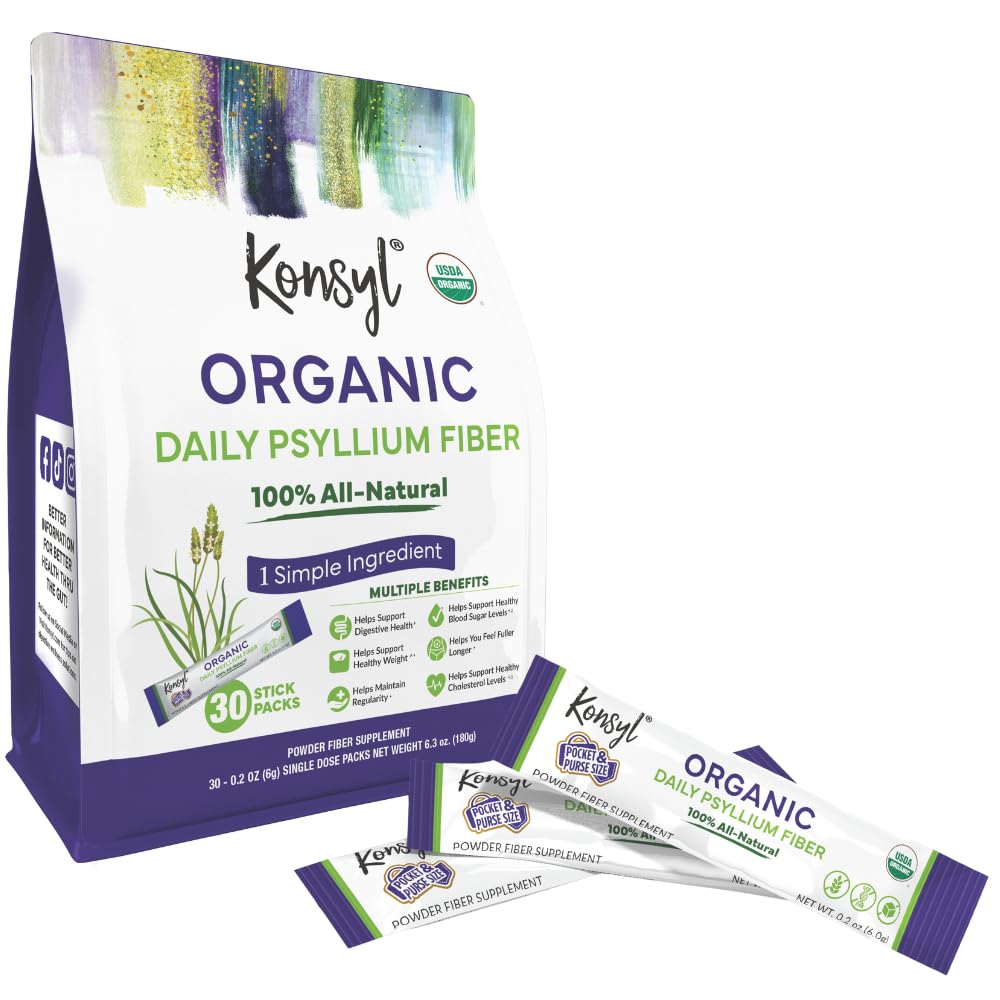 Konsyl Organik Günlük Psyllium Fiber Stick Packs - On-The-Go Fiber Supplement Toz - All-Doğalı Fiber, Gluten-Free & Sugar-Free, Vegan & Keto - 30 Packets