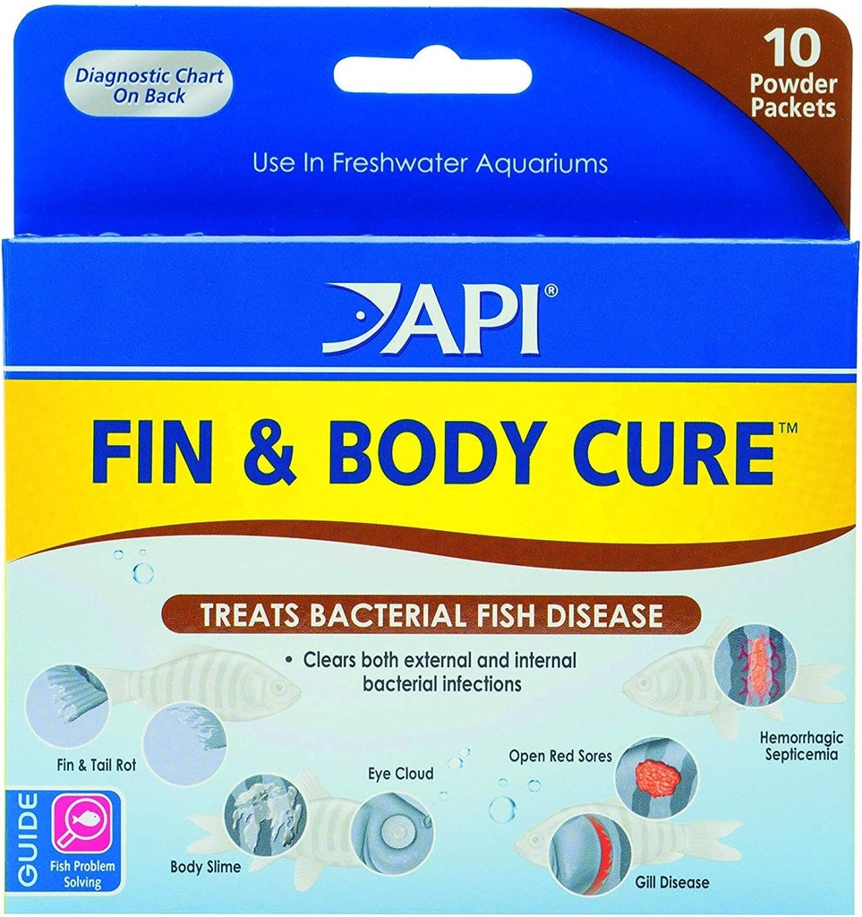 API 2 Fin ve Vücut Cure Freshwater Balık İlaç Tozu Bakteriyel Hastalıklar Tedavi, Vücut Slime, Eye Cloud, Fin ve Tail Rot ve Gill Disease (10-Count) (2 öğe)