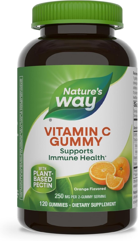 Nature's Way Vitamin C Gummies, Support Immune Health*, Antioksi, 250 mg per 2gummy Service, Gummy Vitamins, Orange Flavored, 120 Gummies