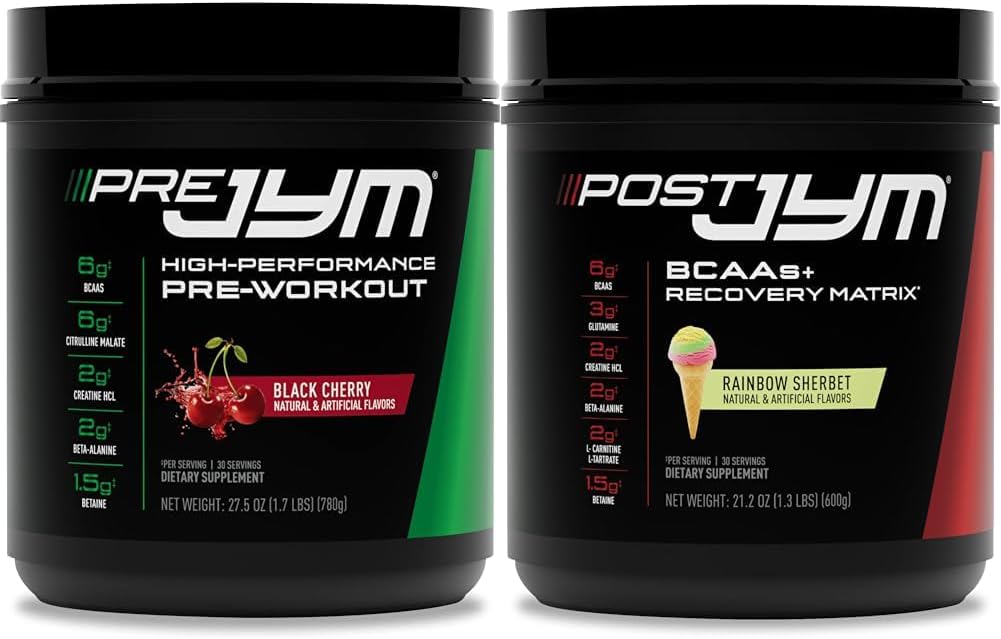 PRE JYM 30 Black Cherry & Post JYM Rainbow Sherbert Post-Workout 30 Hizmet Kas Kurtarma İçilir