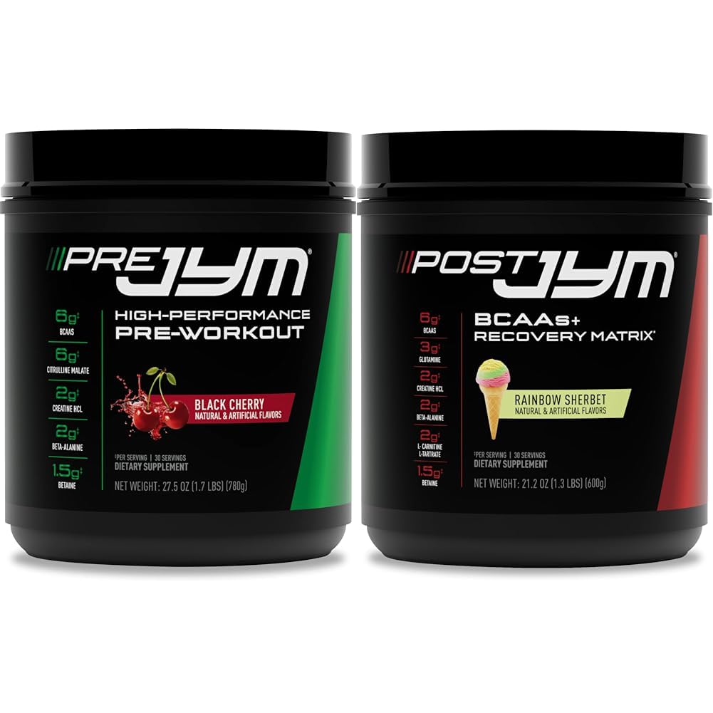 PRE JYM 30 Black Cherry & Post JYM Rainbow Sherbert Post-Workout 30 Hizmet Kas Kurtarma İçilir