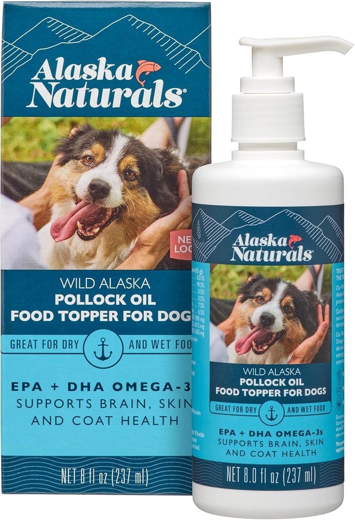 Köpekler için Sürdürülebilir Vahşi Alaskan Balık Yağı - EPA + DHA Omega 3 Petrol - Fatty Acids Dog Supplements - Support Fur Coat and Brain Health - Natural Liquid Food Topper for Pets – 8 oz. Pump Pump