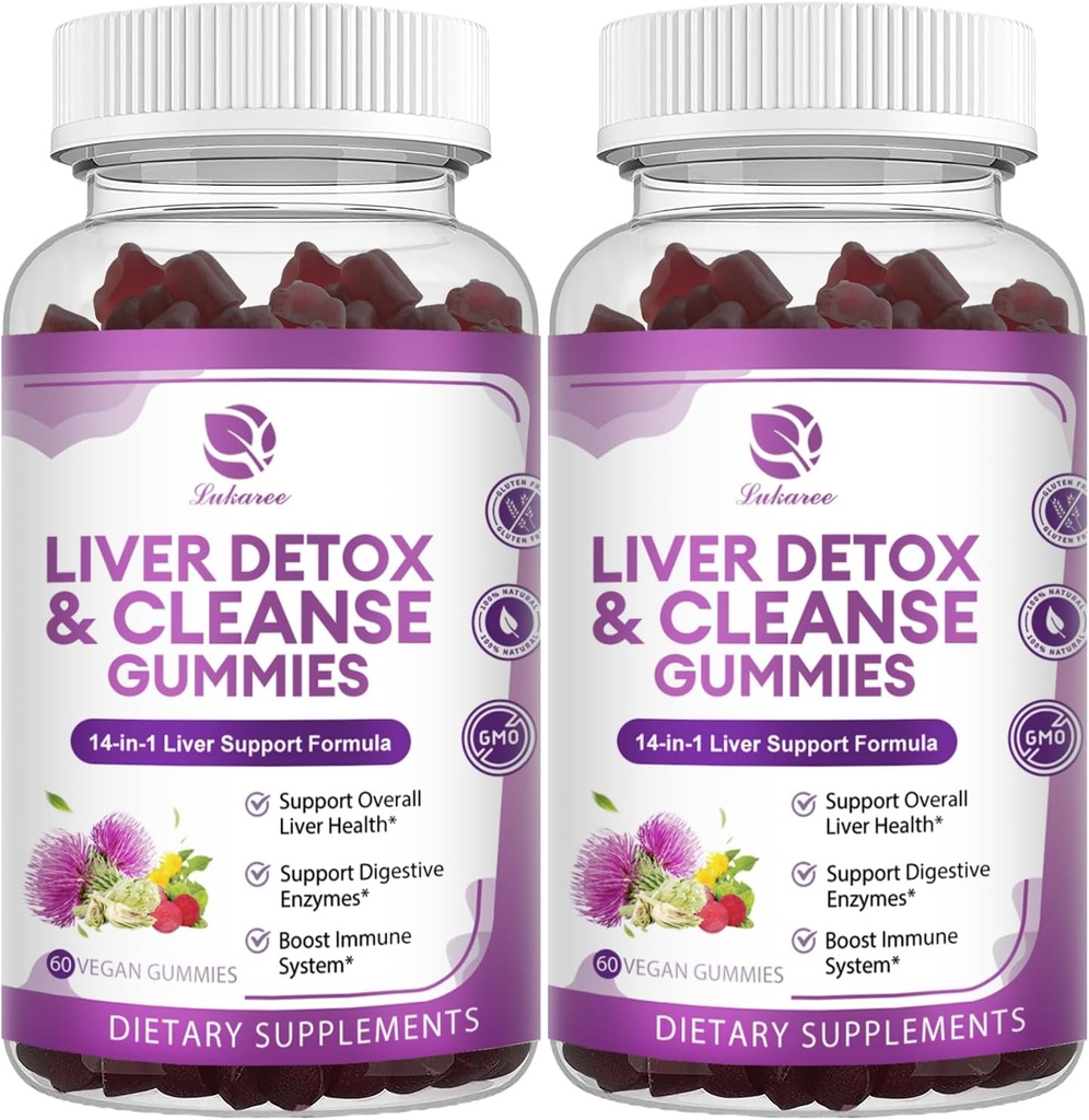 Liver Cleanse Detox & Tamir Gummies - Ekstra Güçlü 14 1 Liver Support Supplement w/Milk Butle Silymarin,Dandelion, Artichoke Extract & Elderberry - No Sugar, Liver Health Supplement -120 Ct