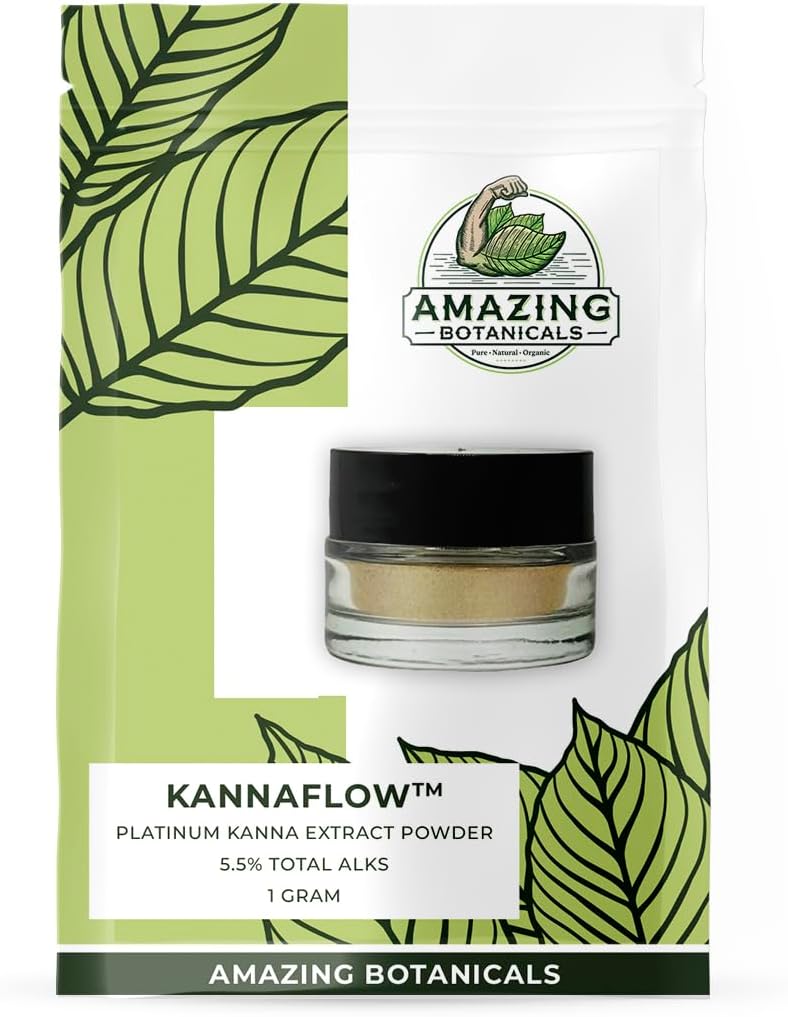 Kanna Extract Toz, Premium Lab Reined Sceletium Tortuosum Ekstraksiyonu | 5.5% Active Alkaloids,% 80 Mesembrine - 25 mg Alkaloid-rich ekstralar - Adds dosing Spoon - (1 Gram) 40 hizmet veriyor