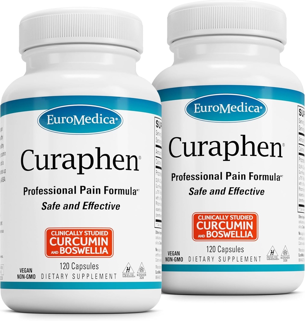 EuroMedica Curaphen - συμπλήρωμα κουρκουμίνης για την υποστήριξη της κυκλοφορίας & ενδορφίνης - Υποστήριξη για περιστασιακή δυσφορία - Βοηθήματα Υγιείς μύες - 120 κάψουλες, 2 συσκευασίες (240 κάψουλες)