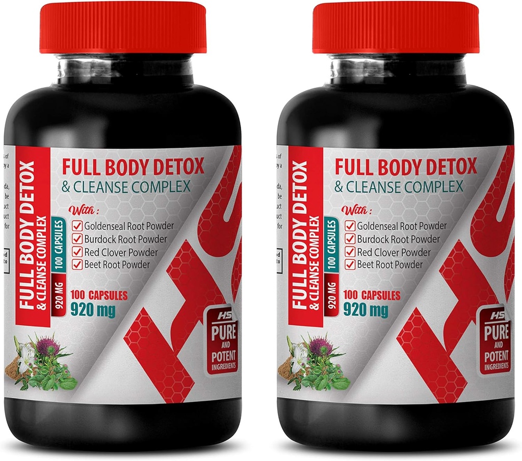 Detox System Cleanse - Full Body Detox ve Cleanse Kompleksi 920 MG - altın herbal Supplements - 2 Şişe 200 Capsules