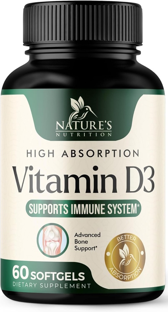 D3 Vitamin 5000IU (125 mcg) - Ekstra Güç Vitaminleri D-3 Kemik, Diş, Kas Sağlığı ve Immune Desteği, Hızlı Absorbtion Mini D Softgel, Non-GMO, Gluten Free - 60