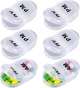 6 Pack Pill Organizer Pocket Small Case Sahibi Am Pm Pill Case Portatif İki Karşılaştırmalı Yuvarlak Seyahat 2 Zaman Vitamin İlaç Supplement için Bir Gün (Clear)