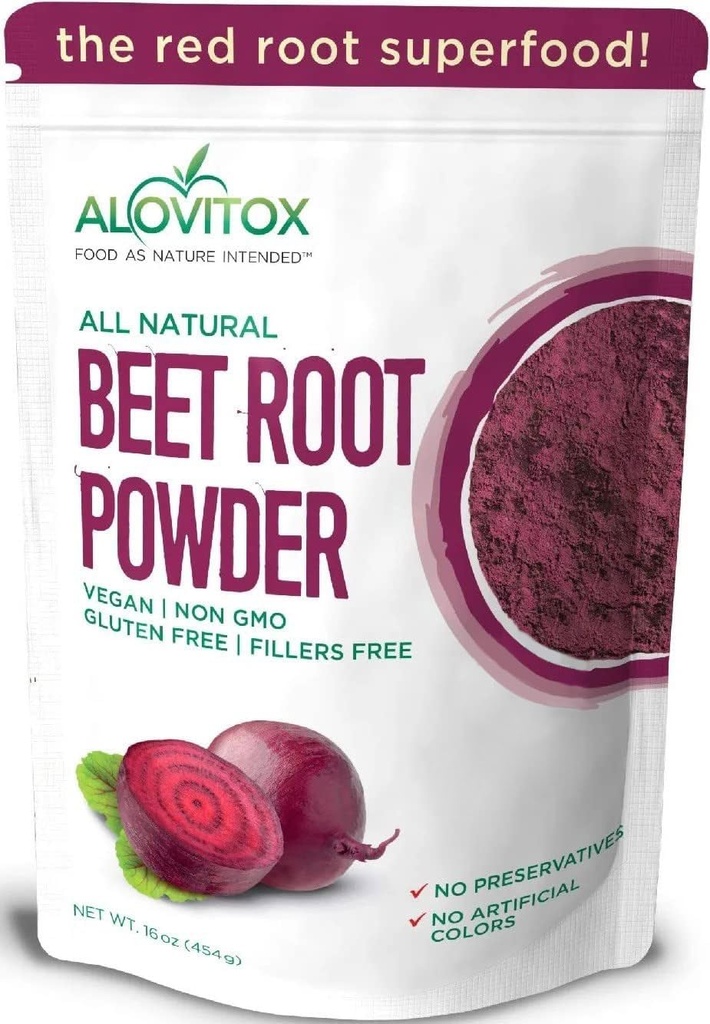 Alovitox Organik Arıt Kök Toz | 100% Fresh Beet Root Extract | Nitrik Çimento Superfood, High inelli, Iron, P Properties & Folate | Supports effective Workouts | Vegan, Non-GMO, Gluten-Free | 16 ozz