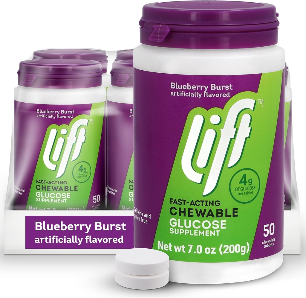 Asansör Glucose | Hızlı Teklif Glucose Chewable Energy Tabletler | Blueberry | 50 ct Jar (Pack of 6)