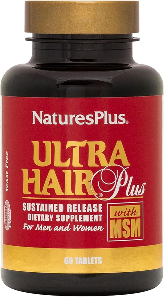 NaturesPlus Ultra Hair Plus - 60 δισκία, Συσκευασία των 2 - Παρατεταμένη φόρμουλα απελευθέρωσης για άνδρες και γυναίκες - Χωρίς γλουτένη - 60 Σύνολο σερβιρίσματος