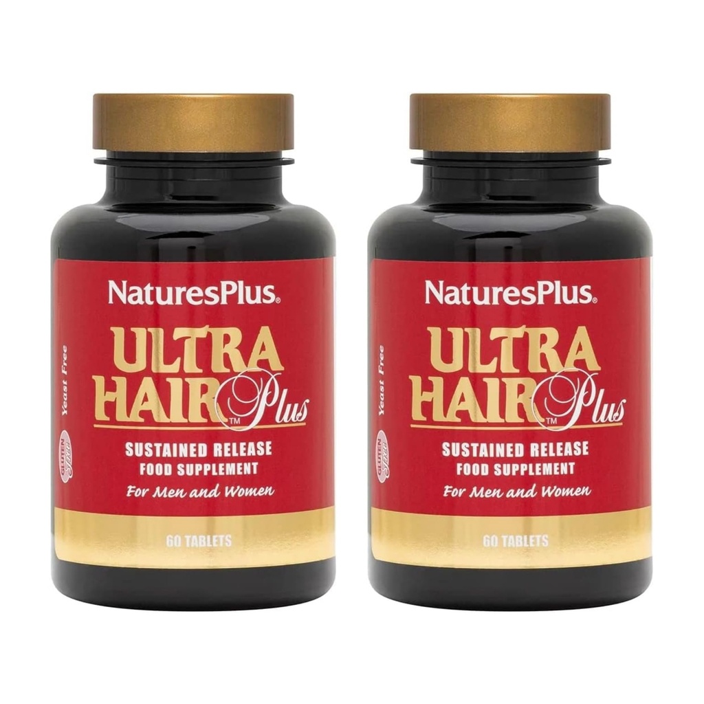 NaturesPlus Ultra Saç Plus - 60 Tablet, 2 Paket - Erkekler ve Kadınlar için Sustained Release Formula - Gluten Free - 60 Toplam Hizmetler