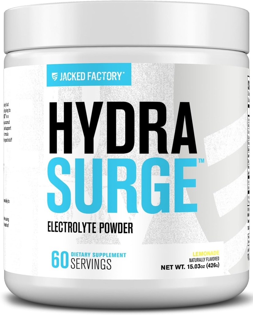 Jacked Factory HYDRASURGE Ηλεκτρολυτική σκόνη - Συμπλήρωμα ενυδάτωσης w/Key Minerals, Αλάτι Θαλάσσης Ιμαλαΐων, Νερό καρύδας - Κετό Φιλικό, φυσικά γλυκαντικό - 60 εξυπηρετούν, Λεμονάδα