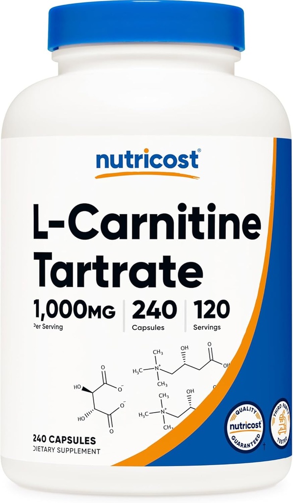 Nutricost L-Carnitine Tartrate 1.000 mg, 240 Capsules - 500 mg Per Capsule, 120 Hizmet