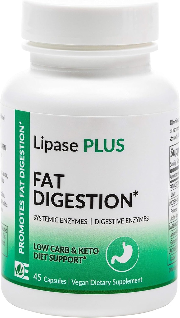 Lipase Plus - Digestive Enzyme Formula, Fatty Food Digestion, Omega Fatty Asit Abhidrorpsiyon | 45 Count