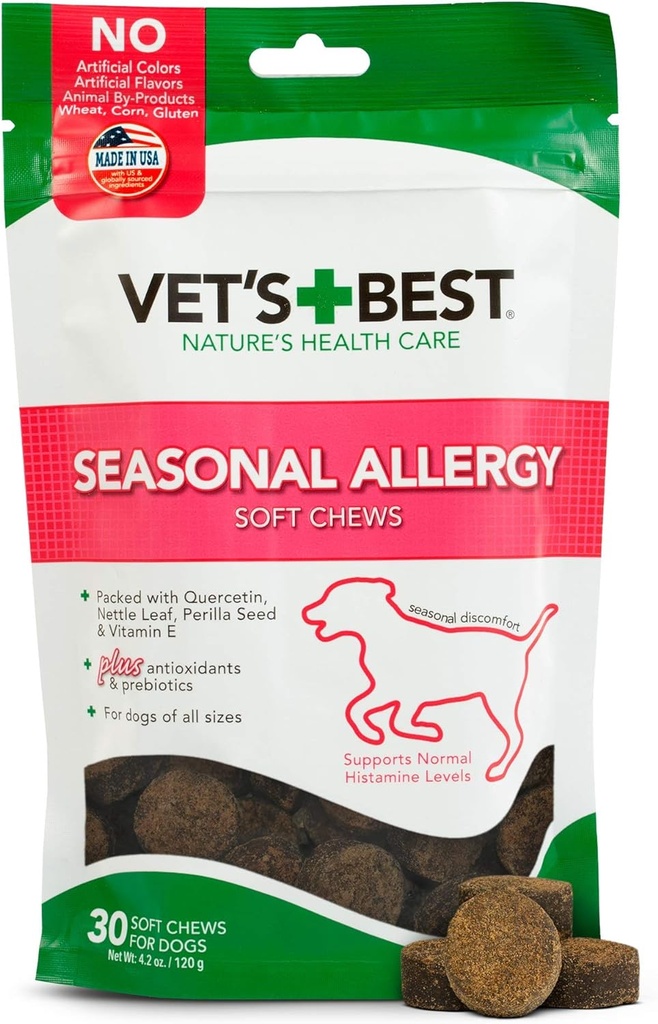 Vet'in En İyi Mevsimsel Alerji Yumuşak Chew Dog Supplements, Soothes Köpekler Skin Irritation Çünkü Mevsimlik Tüm enerjiler, 30 Gün Supply