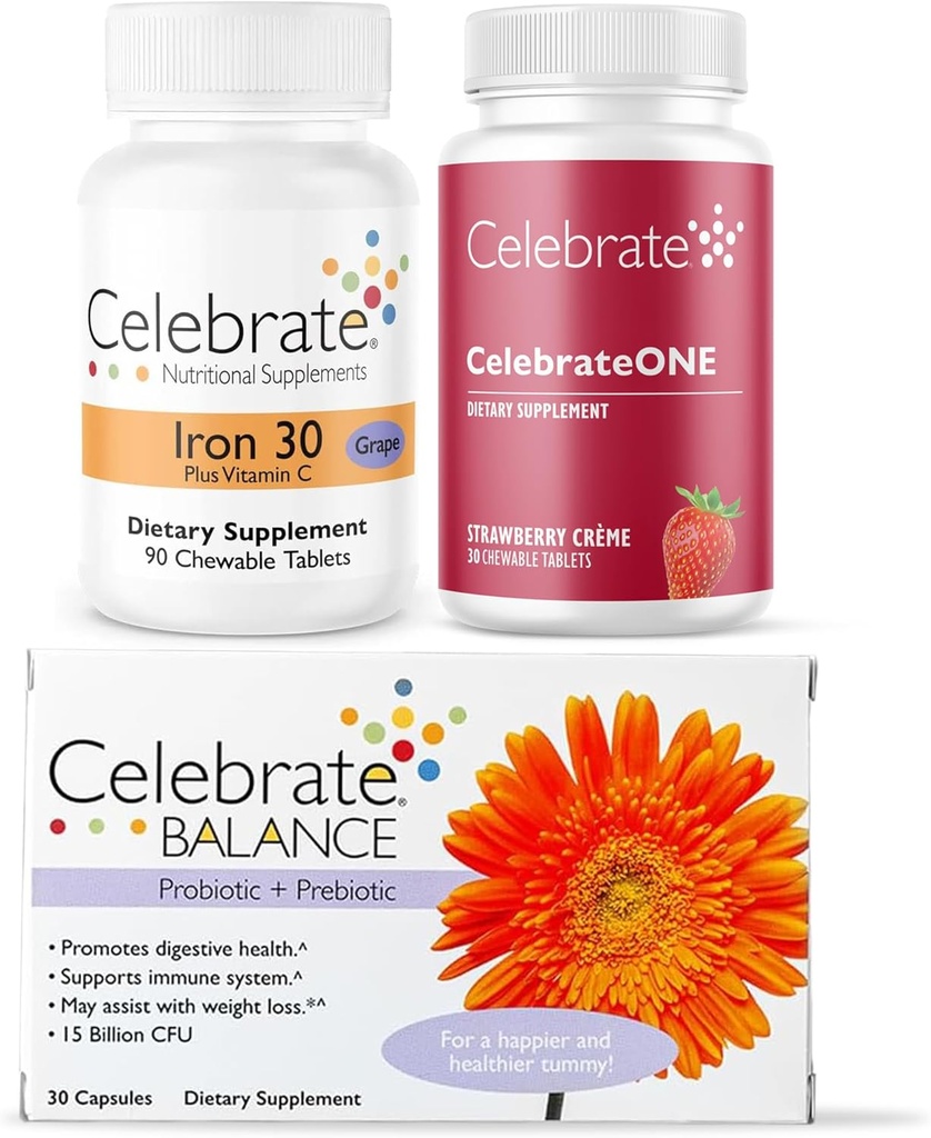 Γιορτάστε το Bariatric Essentials Bundle – Celebrateone Multivitamin, Iron with Vitamin C Chewables, & Balance Probiotic + Prebiotic – Complete Nutritional & Digestive support for WLS Aσθενείς