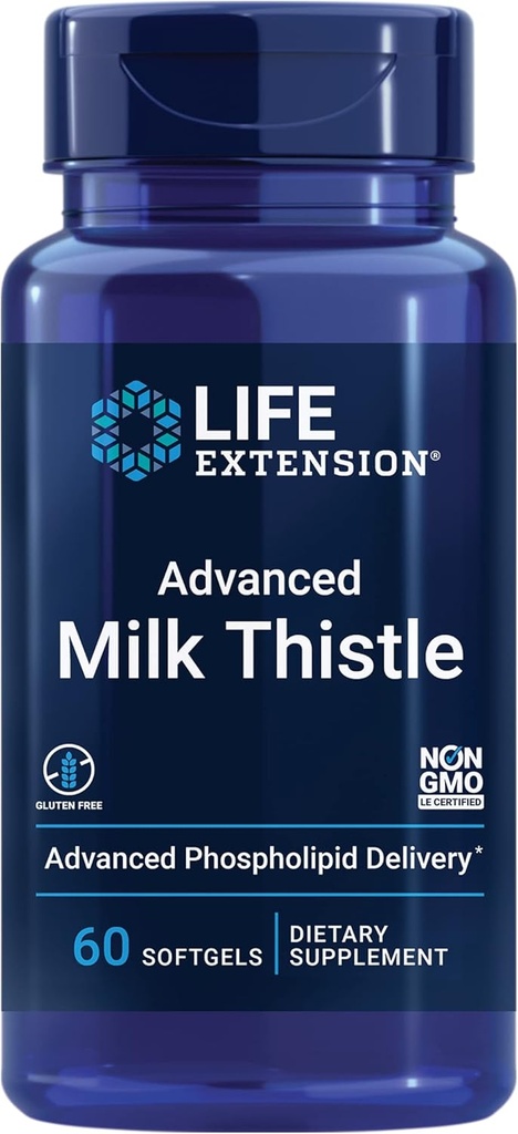 Life Extension Advanced Milk Thistle, silymarin, silybin, phospholipids, Sağlıklı Canlı Fonksiyonlar, Gluten-Free, Non-GMO, 60 softgels