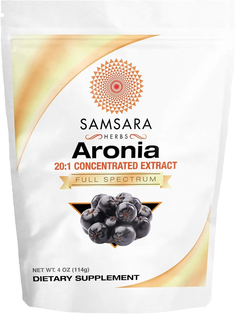 Samsara Herbs Aronia Berry 20:1 Ekstra Toz (4oz/114g) - Antioksidan, Flavonoyaklar ve Polyols Supplement - High ORAC - Yerli Amerikan Berry - Improv Wellée