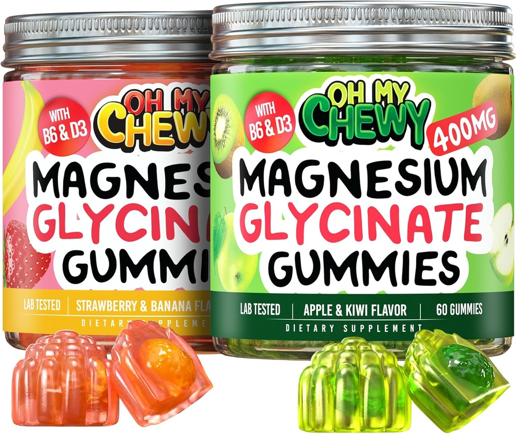 Magnesium Gummies Bundle – 2 Bottles (60 Each) – Strawberry Banana & Apple Kiwi