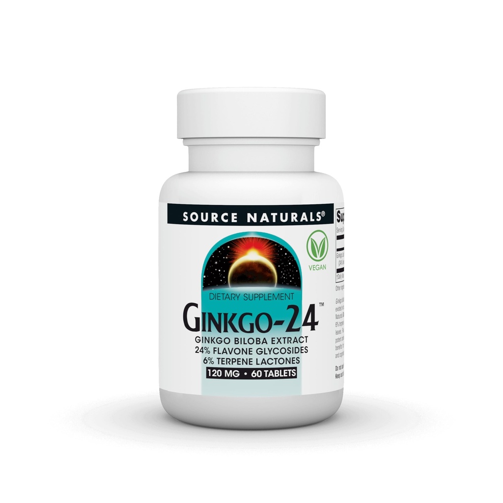 Source Naturals Ginkgo-24 - Ginkgo Biloba Extract 120 mg Supports mental Acuity - 60 Tablet