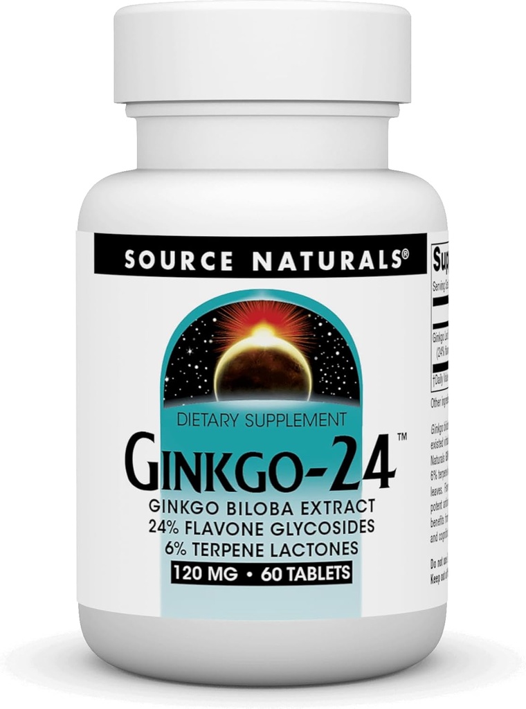 Source Naturals Ginkgo-24 - Ginkgo Biloba Extract 120 mg Supports mental Acuity - 60 Tablet