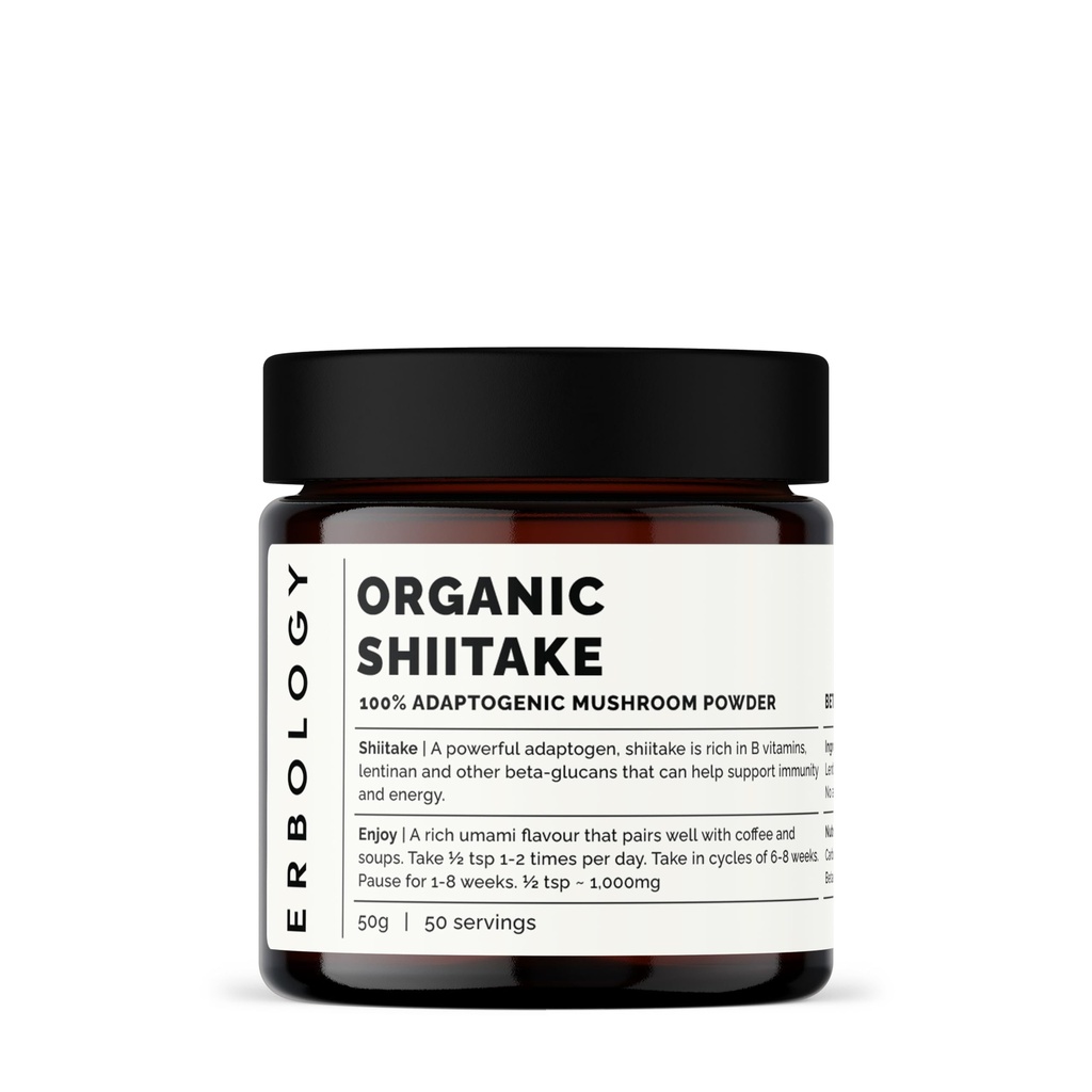 Erboloji Organik Shiitake Mushroom Toz 50 Hizmet - % 11 Beta-glucans - Immunity and Energy - Lentinula edodes - Small Batch - Avrupa'da Sustainable Grown - Vegan - Non-GMO - Nodrew Fillers