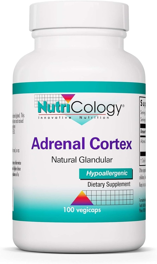 Nutricology Συμπληρώματα υποστήριξης Adrenal για άνδρες και γυναίκες - Adrenal Glandular συμπλήρωμα, Ανοσολογική λειτουργία, ενδοκρινική υποστήριξη, 100mg Adrenal Extract, Βοοειδή, Λυοφιλοποιημένα - 100 Count