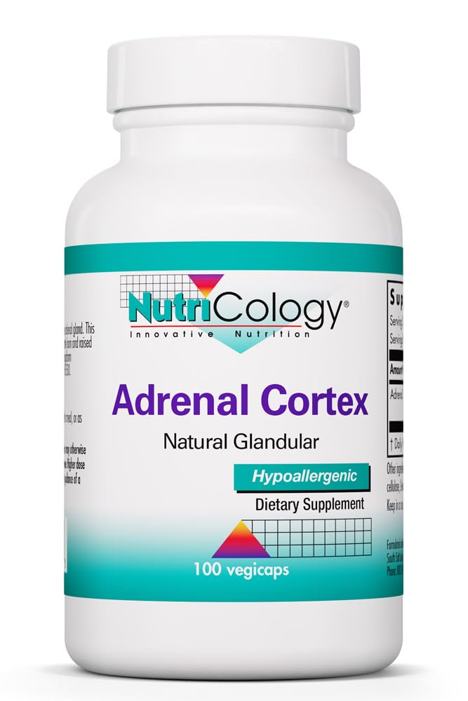Nutricology Συμπληρώματα υποστήριξης Adrenal για άνδρες και γυναίκες - Adrenal Glandular συμπλήρωμα, Ανοσολογική λειτουργία, ενδοκρινική υποστήριξη, 100mg Adrenal Extract, Βοοειδή, Λυοφιλοποιημένα - 100 Count